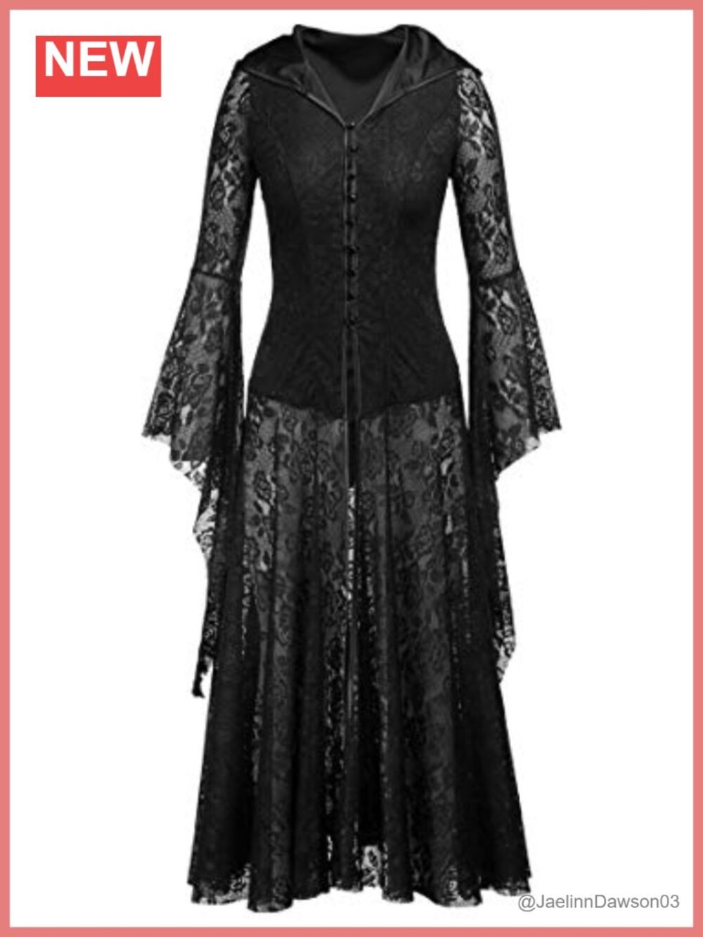 Gothic Victorian Hooded Lace Cardigan Dress Trumpet Sleeve